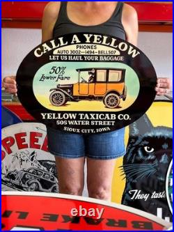 Vintage Old Style Sign Yellow Cab Sioux City Iowa NOT Porcelain Made in USA