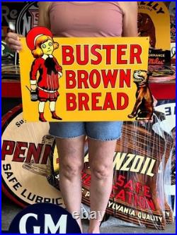 Vintage Old Style Steel Sign Buster Brown Bread NOT Porcelain Made USA 22x16
