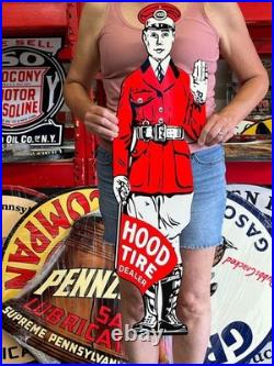 Vintage Old Style Steel Sign Hood Tires NOT Porcelain Made USA 36x10