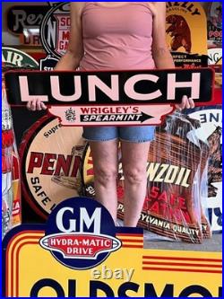 Vintage Old Style Steel Sign Lunch Wrigleys NOT Porcelain Made USA 36x10