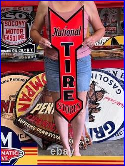 Vintage Old Style Steel Sign National Tires NOT Porcelain Made USA 36x10