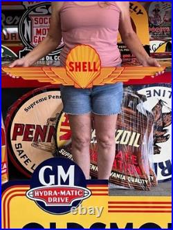 Vintage Old Style Steel Sign Shell Gas Wings NOT Porcelain Made USA 36x10