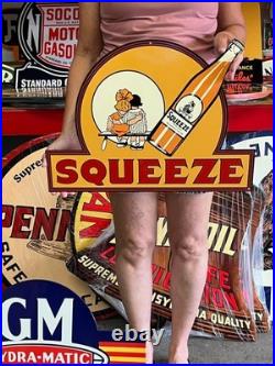 Vintage Old Style Steel Sign Squeeze Soda NOT Porcelain Made in USA 22x16