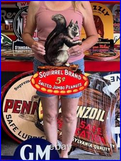 Vintage Old Style Steel Sign Squirrel Peanuts NOT Porcelain Made USA 22x16