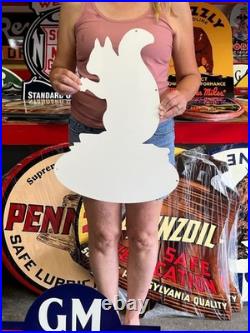 Vintage Old Style Steel Sign Squirrel Peanuts NOT Porcelain Made USA 22x16