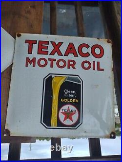 Vintage Old Style Texaco Gas Oil porcelain Metal Advertising Service Sign