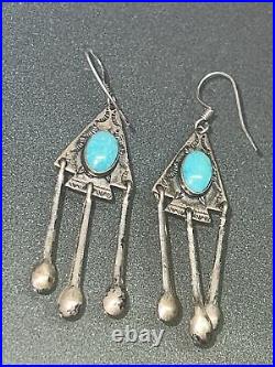 Vintage Old Style Turquoise and Silver Chandelier Earrings 925