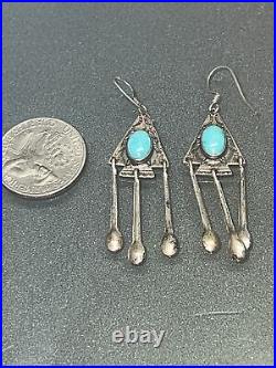 Vintage Old Style Turquoise and Silver Chandelier Earrings 925