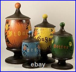 Vintage Old World Style Canisters, Set of 3, Ceramic, Colorful, Unique Pedestal