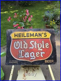 Vintage Original Heileman's Old Style Lager Beer Tin Advertising Sign La Crosse