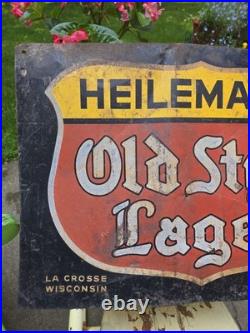 Vintage Original Heileman's Old Style Lager Beer Tin Advertising Sign La Crosse
