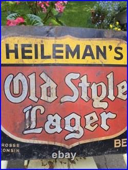 Vintage Original Heileman's Old Style Lager Beer Tin Advertising Sign La Crosse