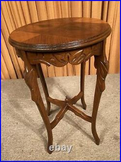 Vintage Ornate Walnut Mahogany Carved French Style Inlaid Wooden Plant Stand Old