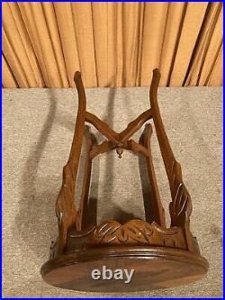 Vintage Ornate Walnut Mahogany Carved French Style Inlaid Wooden Plant Stand Old