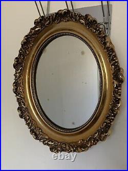 Vintage Oval Wall Mirror Florentine Style Gold Gilt Wood Sculpted Ornate Old 13