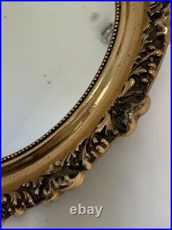 Vintage Oval Wall Mirror Florentine Style Gold Gilt Wood Sculpted Ornate Old 13