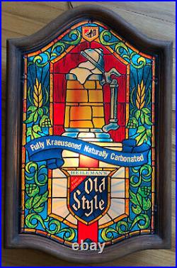 Vintage Plastic Heileman's Old Style Beer Stein Faux Stained Glass Lighted Sign