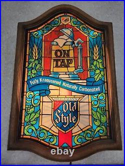 Vintage Plastic Heileman's Old Style Beer Stein Faux Stained Glass Lighted Sign