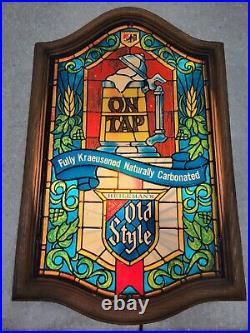 Vintage Plastic Heileman's Old Style Beer Stein Faux Stained Glass Lighted Sign