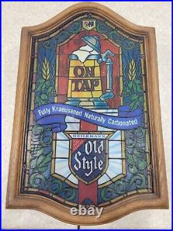 Vintage Plastic Heileman's Old Style Beer Stein Faux Stained Glass Lighted Sign