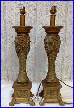 Vintage Pr Tall Corinthian Style Reading Lamps Old Gilt Colour Height 20 (51cm)