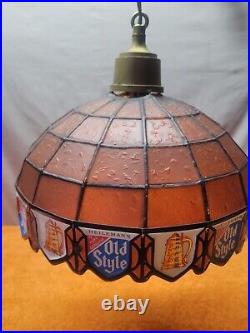 Vintage Rare Old Style Beer Bar/Pool Table Light Faux Stained Glass Sign