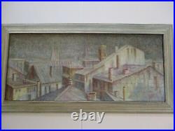 Vintage Regionalism Oil Painting Wpa Style Cityscape Impressionist Roof Tops Old