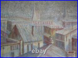 Vintage Regionalism Oil Painting Wpa Style Cityscape Impressionist Roof Tops Old