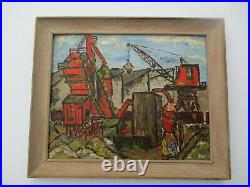 Vintage Regionalism Painting Wpa Style Old Construction Factory Impressionist