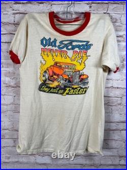 Vintage Ringer T-Shirt Dual Sided Old Ford Hot Rod Harley-Davidson Sportster