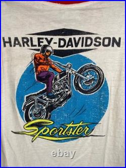 Vintage Ringer T-Shirt Dual Sided Old Ford Hot Rod Harley-Davidson Sportster