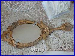 Vintage Rusty Crusty Old French Style Cherub Angel Hand Mirror