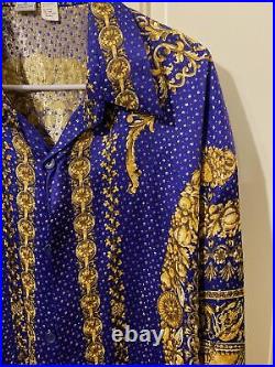 Vintage Seta Per Uomo Silk Shirt Blouse Metallic Gold Button Up Mens XL Italy