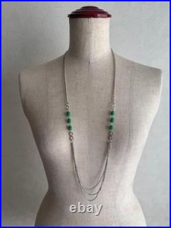 Vintage Showa Jade-Style 3-Chain Necklace, Retro Jewelry, Old Japan