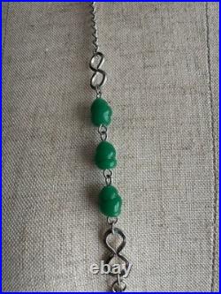 Vintage Showa Jade-Style 3-Chain Necklace, Retro Jewelry, Old Japan