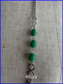 Vintage Showa Jade-Style 3-Chain Necklace, Retro Jewelry, Old Japan