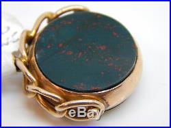 Vintage Solid 9 Carat Yellow Gold Fob style Compass with Bloodstone retro old