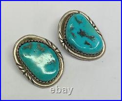 Vintage Southwestern Old Style Morenci Turquoise Cabochon Clip-On Earrings 8.2g