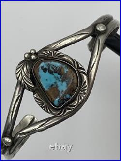 Vintage Sterling Silver Old Pawn Native American Style Turquoise Cuff Bracelet