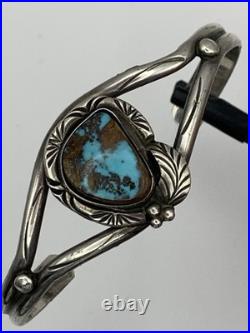Vintage Sterling Silver Old Pawn Native American Style Turquoise Cuff Bracelet