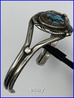 Vintage Sterling Silver Old Pawn Native American Style Turquoise Cuff Bracelet
