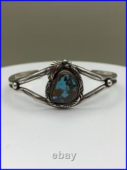Vintage Sterling Silver Old Pawn Native American Style Turquoise Cuff Bracelet