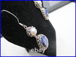 Vintage Sterling Silverbali Style Pearl/ Sapphire Earrings- Old Stock Qvc