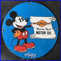 Vintage Style 1942 Sunoco Motor Oilwith Mickeyporcelain Sign 12 Inch Round