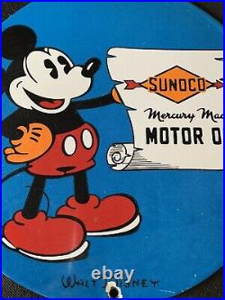 Vintage Style 1942 Sunoco Motor Oilwith Mickeyporcelain Sign 12 Inch Round