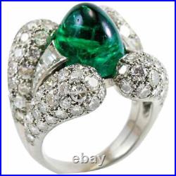 Vintage Style Important Old Mine Colombian Emerald & Pave Shiny CZ Retro Ring