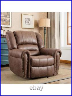 Vintage Style Leather Manual Recliner Chair with Old Rivet Decoration for Elderly