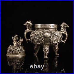 Vintage Style Lucky Lion Old Smoked Incense Burners Censer Copper Silvering#6075