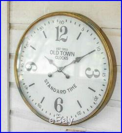 Vintage Style Old Town Station Clock Large Glass Front Antique Brass Finish