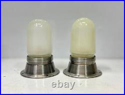 Vintage Style Original Old Aluminum Rustic Polish Light With White Glass Set 2 Vintage Style Original Old Aluminum Rustic Polish Light With White Glass Set 2